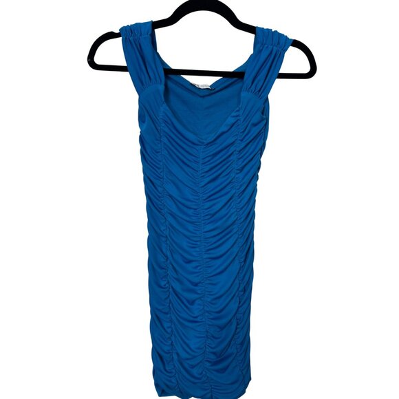 ZARA Ruched Small Royal Blue Sleeveless Dress Deep V-Neck - Picture 1 of 14